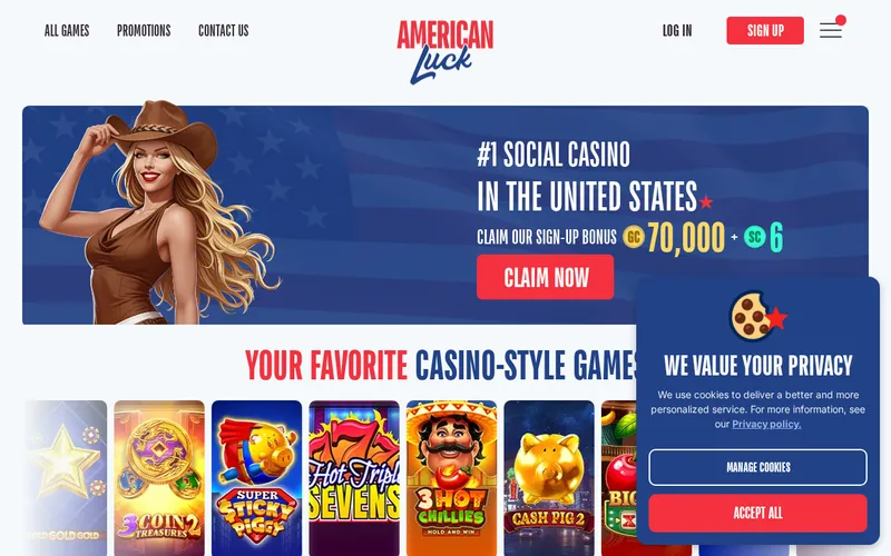 Screenshot of the American Luck homepage at americanluck.com, captured October 2026