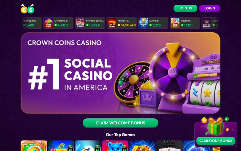 Screenshot of the Crown Coins Casino homepage at crowncoinscasino.com, captured October 2026