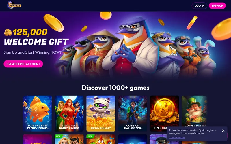 Screenshot of the Funrize homepage at funrize.com, captured October 2026