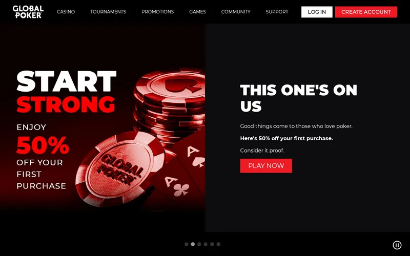 Screenshot of the Global Poker homepage at www.globalpoker.com, captured October 2026