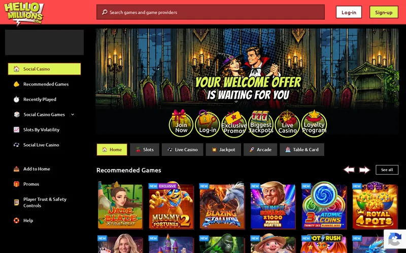 Screenshot of the Hello Millions homepage at www.hellomillions.com, captured October 2026
