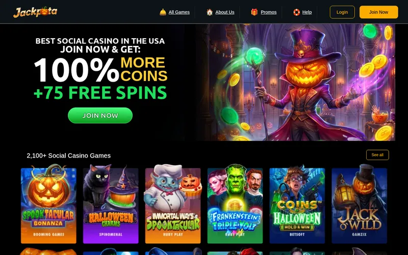 Screenshot of the Jackpota homepage at www.jackpota.com, captured October 2026