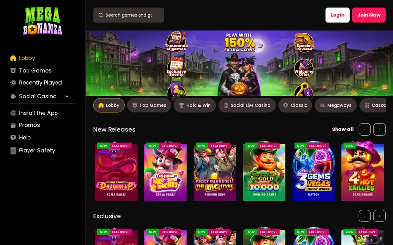 Screenshot of the Mega Bonanza homepage at www.megabonanza.com, captured October 2026
