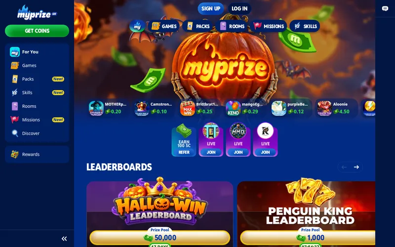 Screenshot of the MyPrize.us homepage at myprize.us, captured October 2026
