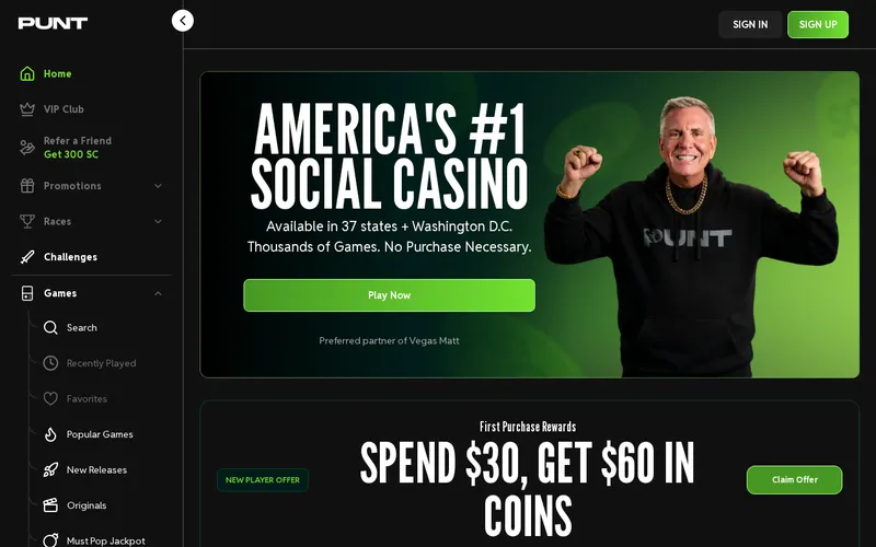 Screenshot of the Punt.com homepage at punt.com, captured October 2026
