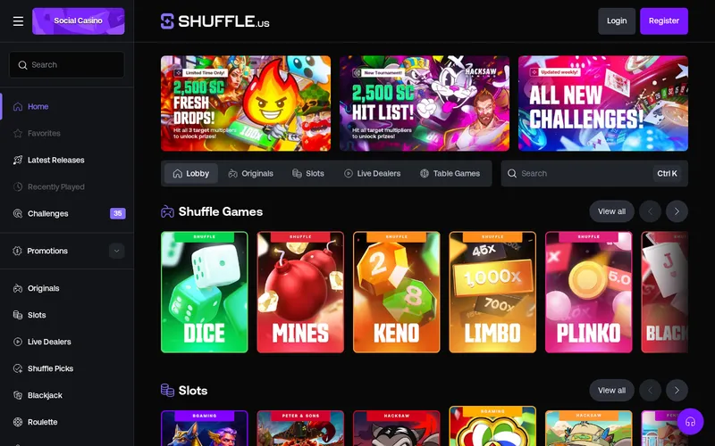Screenshot of the Shuffle.us homepage at shuffle.us, captured October 2026